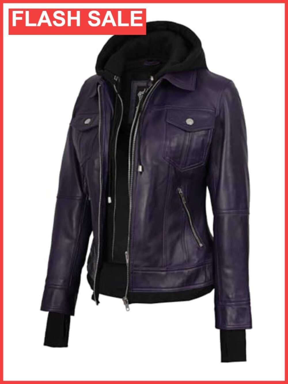 Real Lambskin Leather Bomber Jacket Detachable Hood Women
